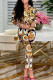 White Casual Print Patchwork Buckle Turndown Collar Long Sleeve Two Pieces