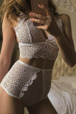White Sexy Solid Lace See-through Mesh Valentines Day Lingerie