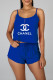 Blue Fashion Casual Print Letter Spaghetti Strap Sleeveless Two Pieces