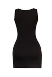 Black Sexy Casual Solid Ripped U Neck Vest Dress