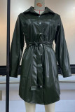 Green Fashion Casual Solid Patchwork Pocket Buckle Turndown Collar Shirt Dress Dresses