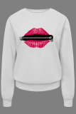 White Fashion Casual Print Patchwork O Neck Tops