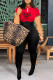 Red Fashion Casual Letter Print Patchwork O Neck Skinny Jumpsuits