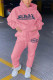 Pink Fashion Casual Letter Print Basic Hooded Collar Long Sleeve Two Pieces