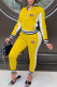 Yellow Fashion Sportswear Print Patchwork Mandarin Collar Long Sleeve Two Pieces