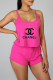 Pink Fashion Casual Print Letter Spaghetti Strap Sleeveless Two Pieces