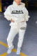 White Fashion Casual Letter Print Basic Hooded Collar Long Sleeve Two Pieces
