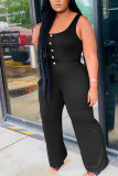 Navy Blue Fashion Sexy Solid Sleeveless O Neck Jumpsuits