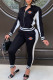 Black Fashion Sportswear Print Patchwork Mandarin Collar Long Sleeve Two Pieces
