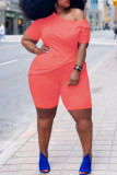 Orange Fashion Casual Solid Basic Plus Size Two Pieces