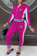 Rose Red Fashion Sportswear Print Patchwork Mandarin Collar Long Sleeve Two Pieces