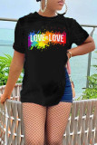 Black Fashion Casual Print Patchwork Letter O Neck T-Shirts