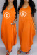Orange Fashion Casual Print Letter O Neck Irregular Dress Dresses