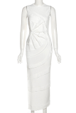 Cream White Sexy Solid Split Joint O Neck Irregular Dress Dresses