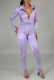 Light Purple Casual Solid Patchwork V Neck Long Sleeve Two Pieces