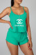 Cyan Fashion Casual Print Letter Spaghetti Strap Sleeveless Two Pieces