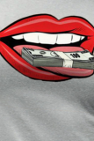 Navy Blue Fashion Street Lips Printed Patchwork O Neck T-Shirts