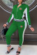 Green Fashion Sportswear Print Patchwork Mandarin Collar Long Sleeve Two Pieces