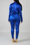 Royal Blue Sexy Solid Patchwork Turndown Collar Long Sleeve Two Pieces