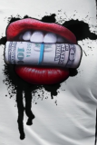 White Fashion Street Lips Printed Patchwork O Neck T-Shirts