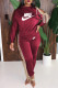 Purplish Red Fashion Casual Print Tassel O Neck Long Sleeve Two Pieces