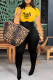 Yellow Fashion Casual Letter Print Patchwork O Neck Skinny Jumpsuits