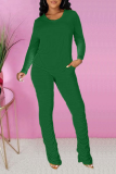 Yellow Casual Solid Fold O Neck Long Sleeve Two Pieces