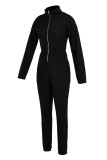 Yellow Fashion Casual Solid Patchwork Zipper Collar Regular Jumpsuits
