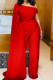 Red Fashion Solid Patchwork Oblique Collar Regular Jumpsuits