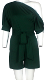 Rose Red Casual Solid Bandage One Shoulder Regular Rompers