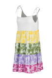 Multicolor Sexy Casual Patchwork Print Bandage Spaghetti Strap Sleeveless Dress