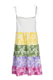 Multicolor Sexy Casual Patchwork Print Bandage Spaghetti Strap Sleeveless Dress