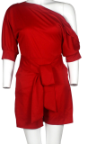 Rose Red Casual Solid Bandage One Shoulder Regular Rompers