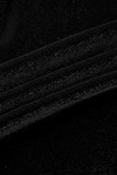 Black Fashion Sexy Patchwork See-through O Neck Long Sleeve Dresses