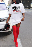 White Fashion Casual Print Basic O Neck Short Sleeve Dress
