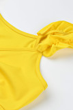 Yellow Sexy Casual Solid Basic V Neck Sleeveless Two Pieces