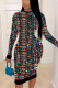 Colour British Style Print Hollowed Out O Neck A Line Dresses