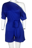 Rose Red Casual Solid Bandage One Shoulder Regular Rompers