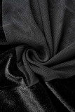Black Fashion Sexy Patchwork See-through O Neck Long Sleeve Dresses