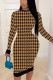 Yellow British Style Print Hollowed Out O Neck A Line Dresses