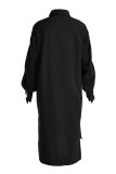 Black Fashion Casual Solid Slit Turndown Collar Long Sleeve Shirt Dress