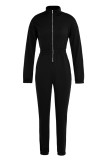 Yellow Fashion Casual Solid Patchwork Zipper Collar Regular Jumpsuits