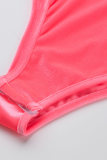 Rose Red Sexy Patchwork Rhinestone Half A Turtleneck Skinny Bodysuits