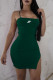 Army Green Fashion Sexy Print Slit Spaghetti Strap One Step Skirt Dresses