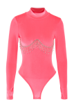 Rose Red Sexy Patchwork Rhinestone Half A Turtleneck Skinny Bodysuits