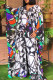 Black And White Street Print Patchwork Buttons V Neck Long Sleeve Two Pieces