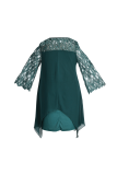 Ink Green Casual Solid Lace O Neck Straight Plus Size Dresses