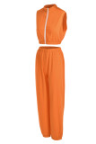 Tangerine Casual Solid Patchwork Zipper Zipper Collar Sleeveless Two Pieces