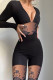 Black Sexy Solid Lace Patchwork See-through V Neck Regular Jumpsuits