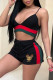 Black Fashion Street Print Patchwork Spaghetti Strap Sleeveless Two Pieces